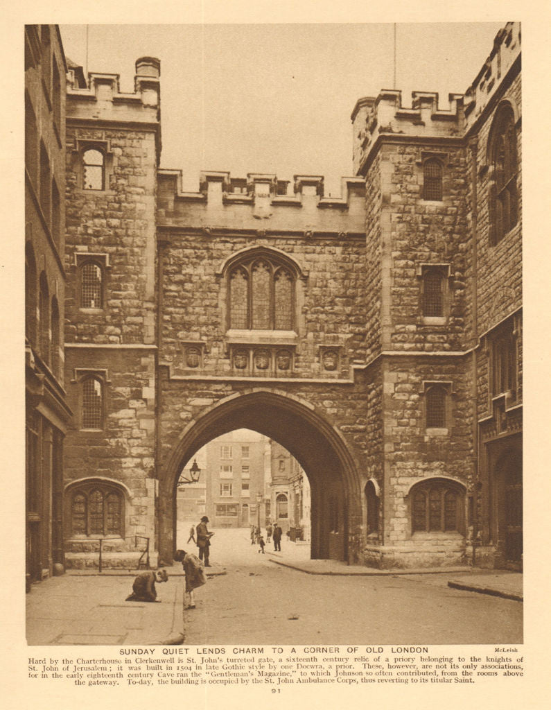 St John's gate, Clerkenwell 1926 old vintage print picture